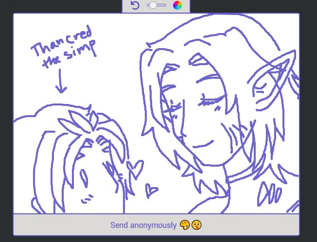 Urianger in all his majesty looking beautiful as tiny simp Thancred Waters looks up at him with hearts beside his head, completely enraptured by his beauty