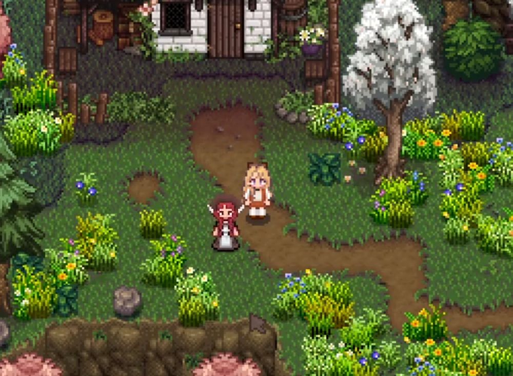 ein Screenshot aus Stardew Valley mit vielen Mods, zu sehen sind die spielbaren Charaktere von Coco und Ninya