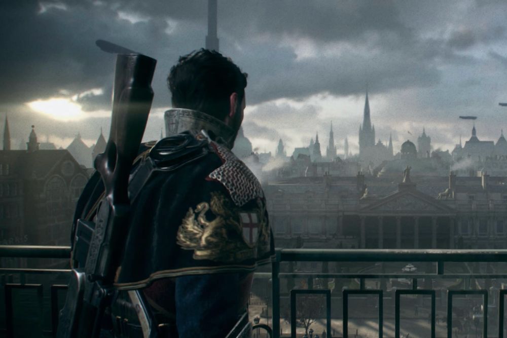 A scenic cutscene image from the game The Order: 1886, showing Galahad looking out across a vista of London