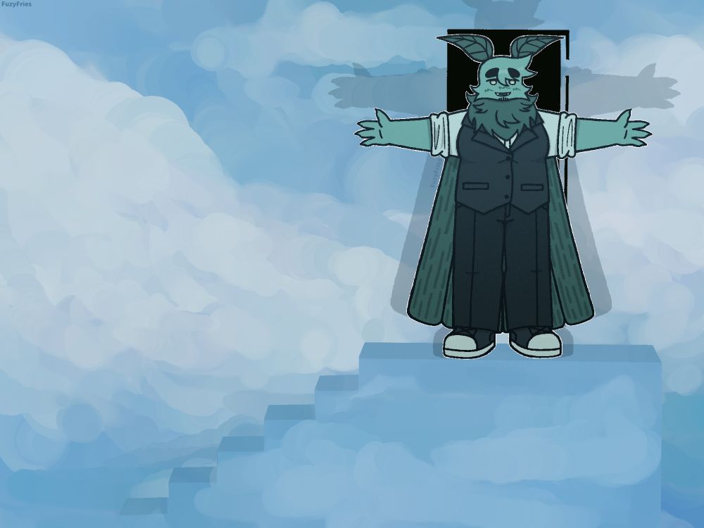 my ss14 character Simon Somnus standing at the top of staircase, its like the scene from the truman show