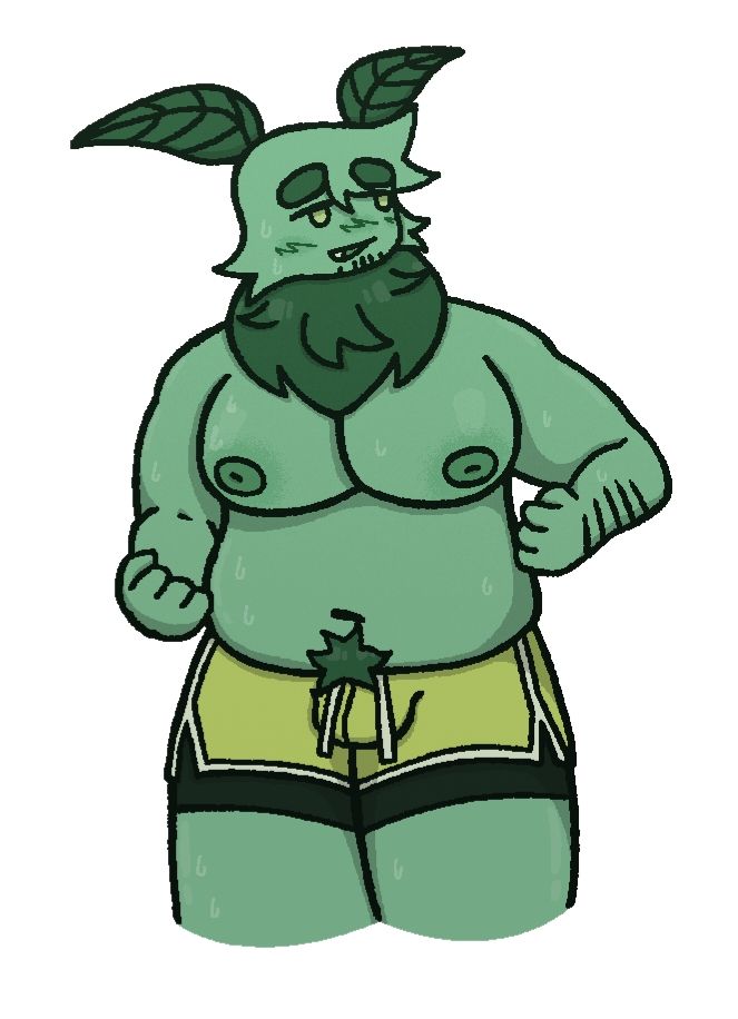 Art of my ss14 character Simon Somnus, a teal mothman, in excercise shorts and covered in sweat. I forgot to draw his wings :skull:. I love sexualizing middle aged men yay!