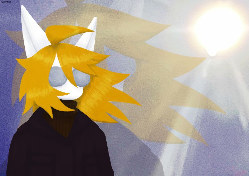 Digital painting/collage of chip bag. they are standing against a photo background, with wind blowing their hair around.