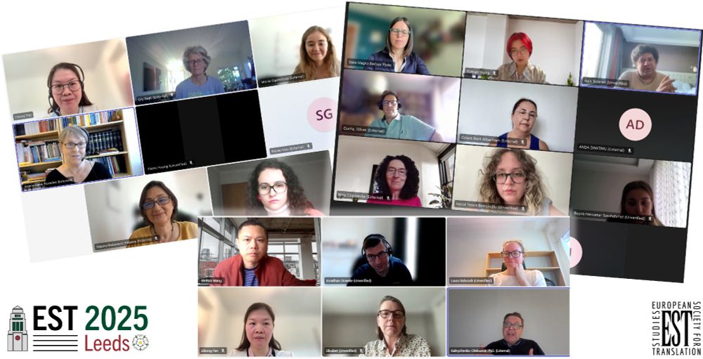 A montage of Teams meeting screenshots from different online panels at the EST Online Pre-Congress Day, hosted by the Centre for Translation, Interpreting and Localisation Studies at the University of Leeds.