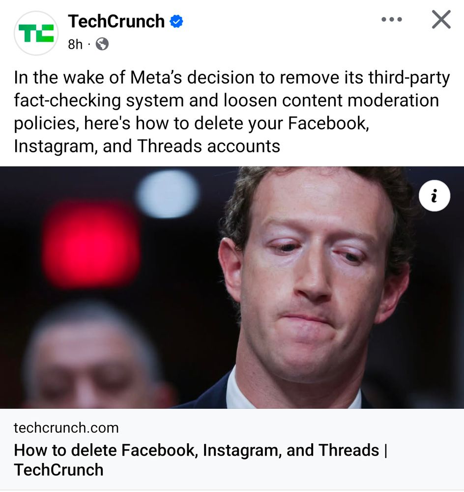 TechCrunch post titled, "How to delete Facebook, Instagram, and Threads (accounts)"