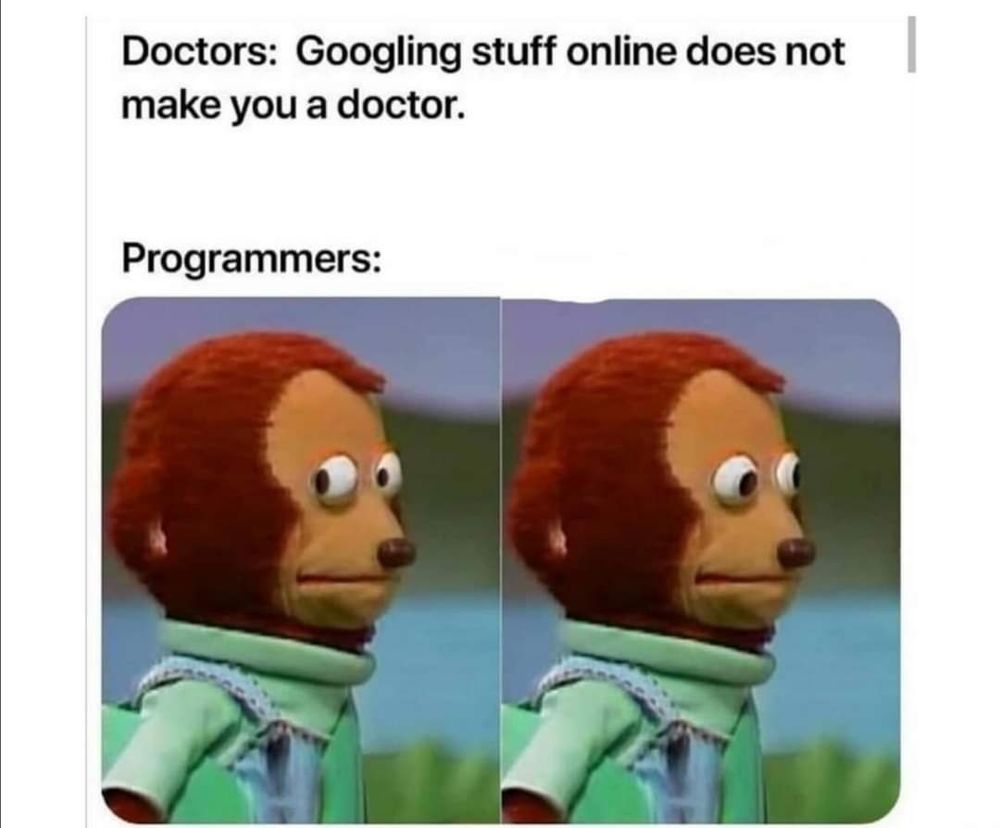Doctors: Googling stuff online does not make you a doctor.

Programmers:...