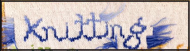 The word "knitting," knitted, showing lots of ends "parked" on the fabric surface.
