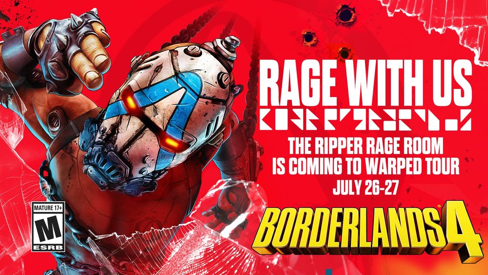 "Rage with Borderlands 4 at the Ripper Rage Room at Warped Tour on July 26-27"