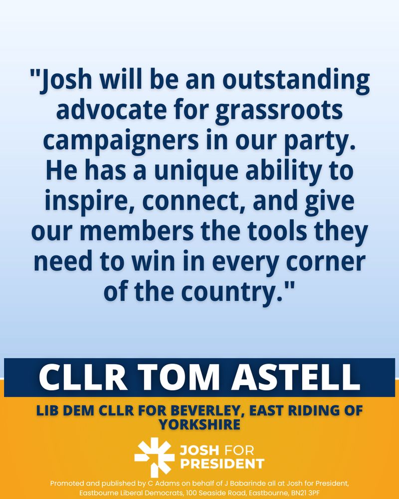 "Josh will be an outstanding advocate for grassroots campaigners in our party. He has a unique ability to inspire, connect, and give our members the tools they need to win in every corner of the country."