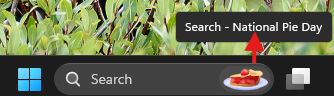 Windows 11 Search showing today as National Pie Day