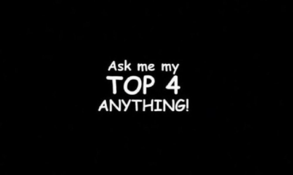 "Ask me my Top 4 anything!" White text on a black background 