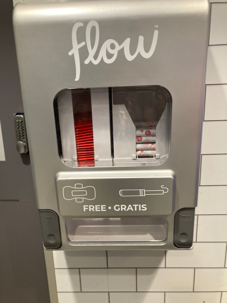 Vending machine that provides free menstrual products at a train station in the UK