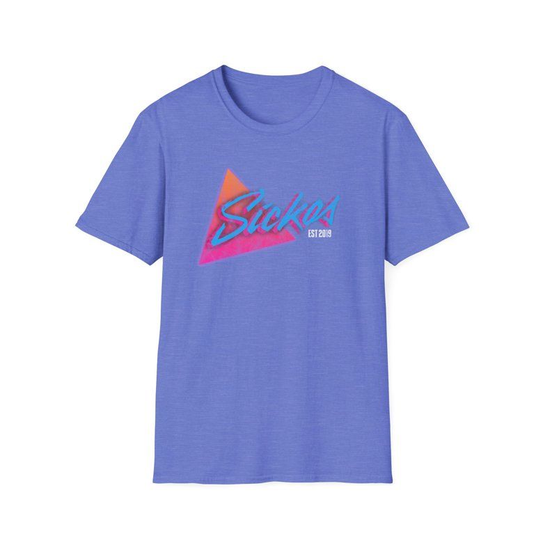 A sort of pretty purpley-blue tshirt with a retro graphic and text reading SICKOS