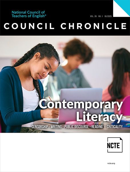 The cover of The Council Chronicle shows a student writing with a pencil and paper behind an open laptop computer, with two other students in the background.