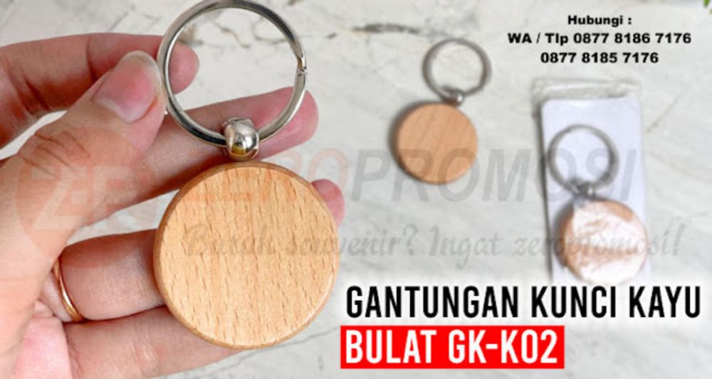 Souvenir Gantungan Kunci Kayu Bulat GK-K02 - Souvenir Ganci Termurah