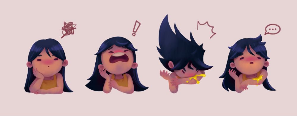 A series of illustrated vignettes featuring me in four different poses in the process of an allergy sneeze