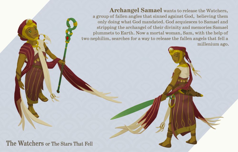 Additional poses of Samael - one looking to the sky and one looking at her unsheathed sword