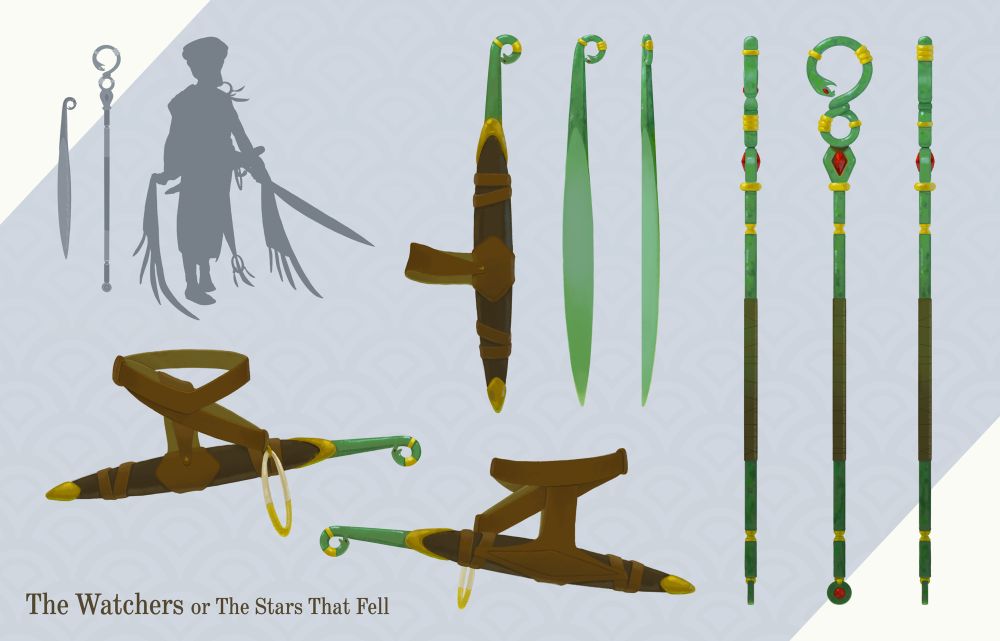 Sword and staff prop renders