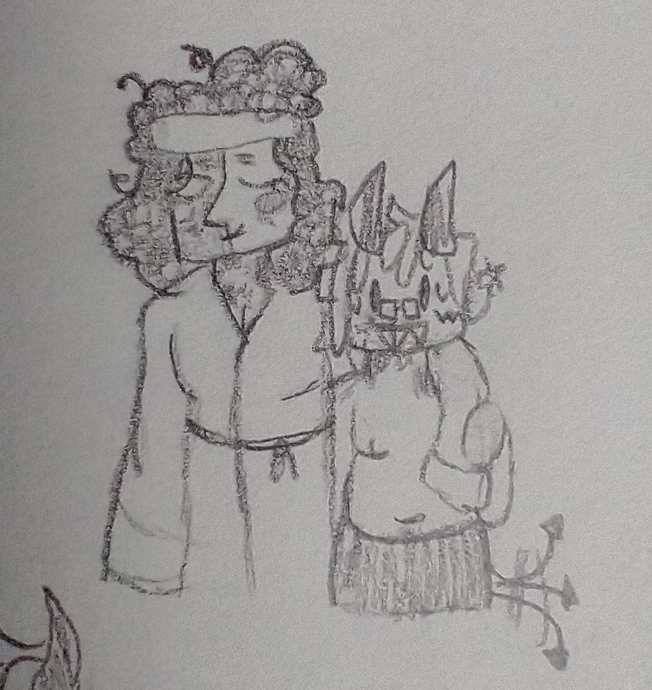 thespius green and my sona mirage. thespius wears a robe, while mirage is shirtless. both of their necks have multiple hickeys. thespius smirks, mirage smiles nervously, though their tail is wagging.