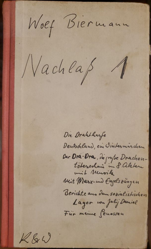 Titelseite von "Nachlaß 1" - ein Liederbuch von Wolf Biermann.