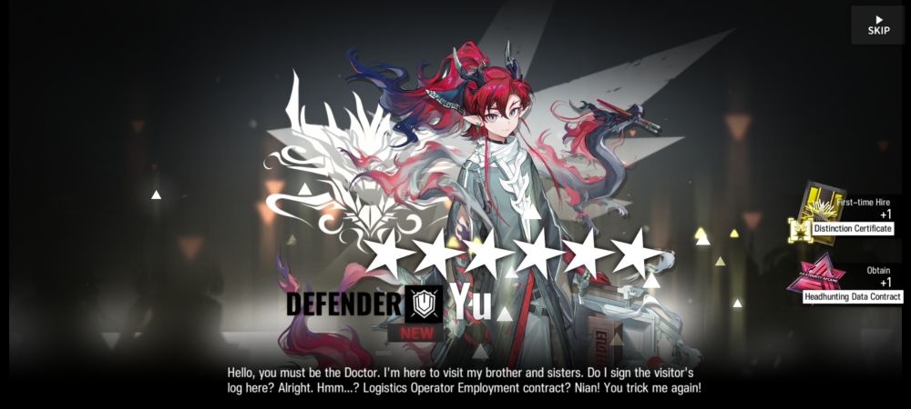 Screenshot of me pulling Yu in Arknights