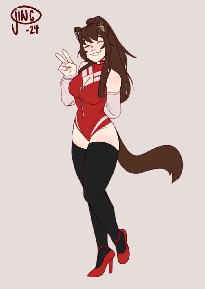 Some cyborg catgirl housemaid in a leotard or something trying to act innocent, do not be fooled she probably did something