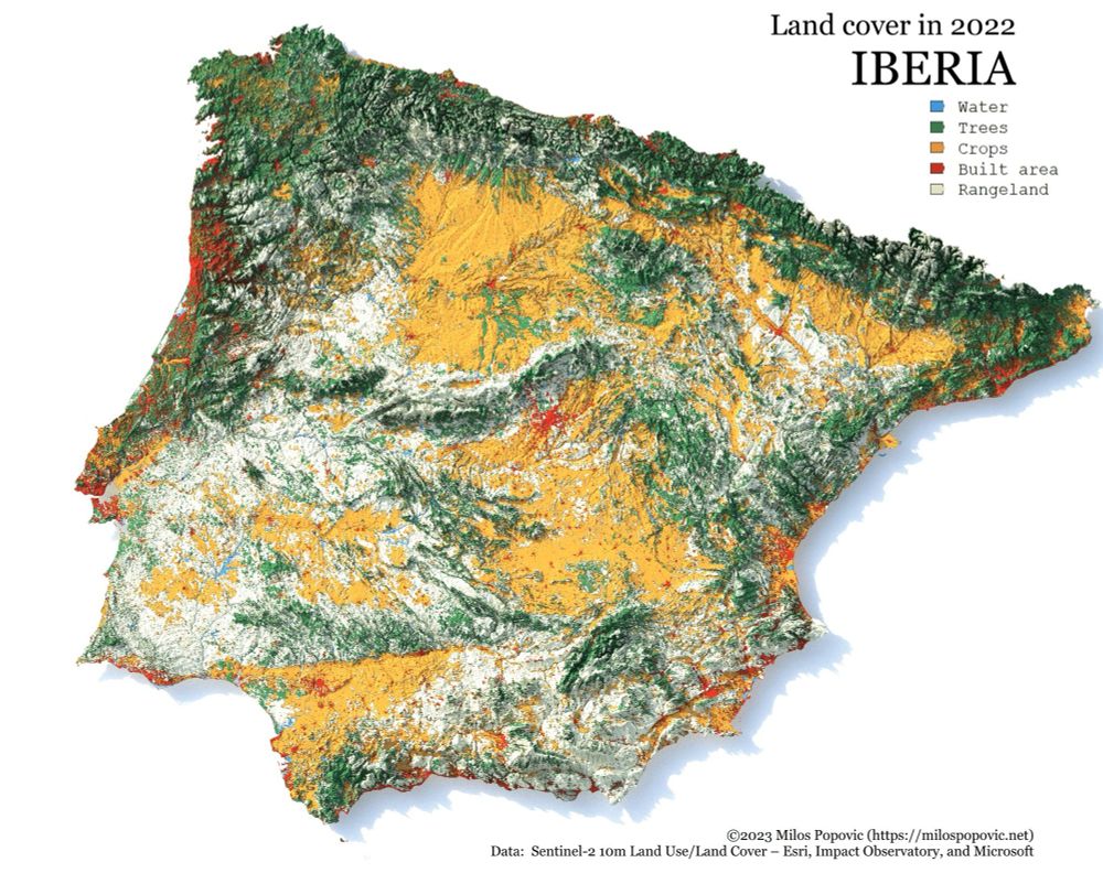elevation and land cover map of the Iberian peninsula