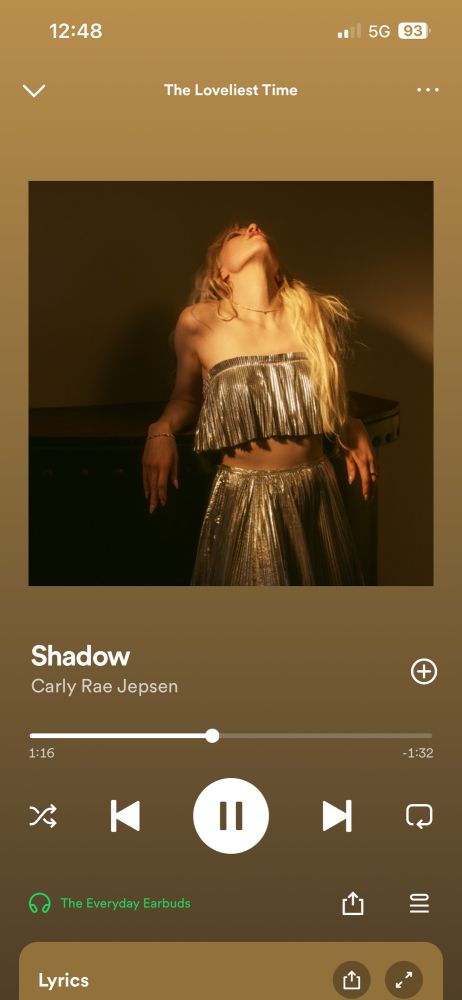 Spotify screenshot of the song Shadow by Carly Rae Jepsen off her album The Loveliest Time