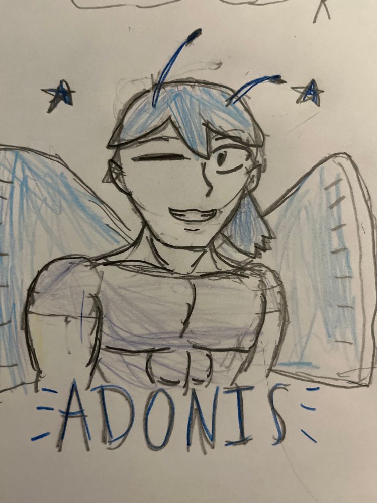 Adonis (butterfly-human hybrid) drawing i did on my Sketchbook