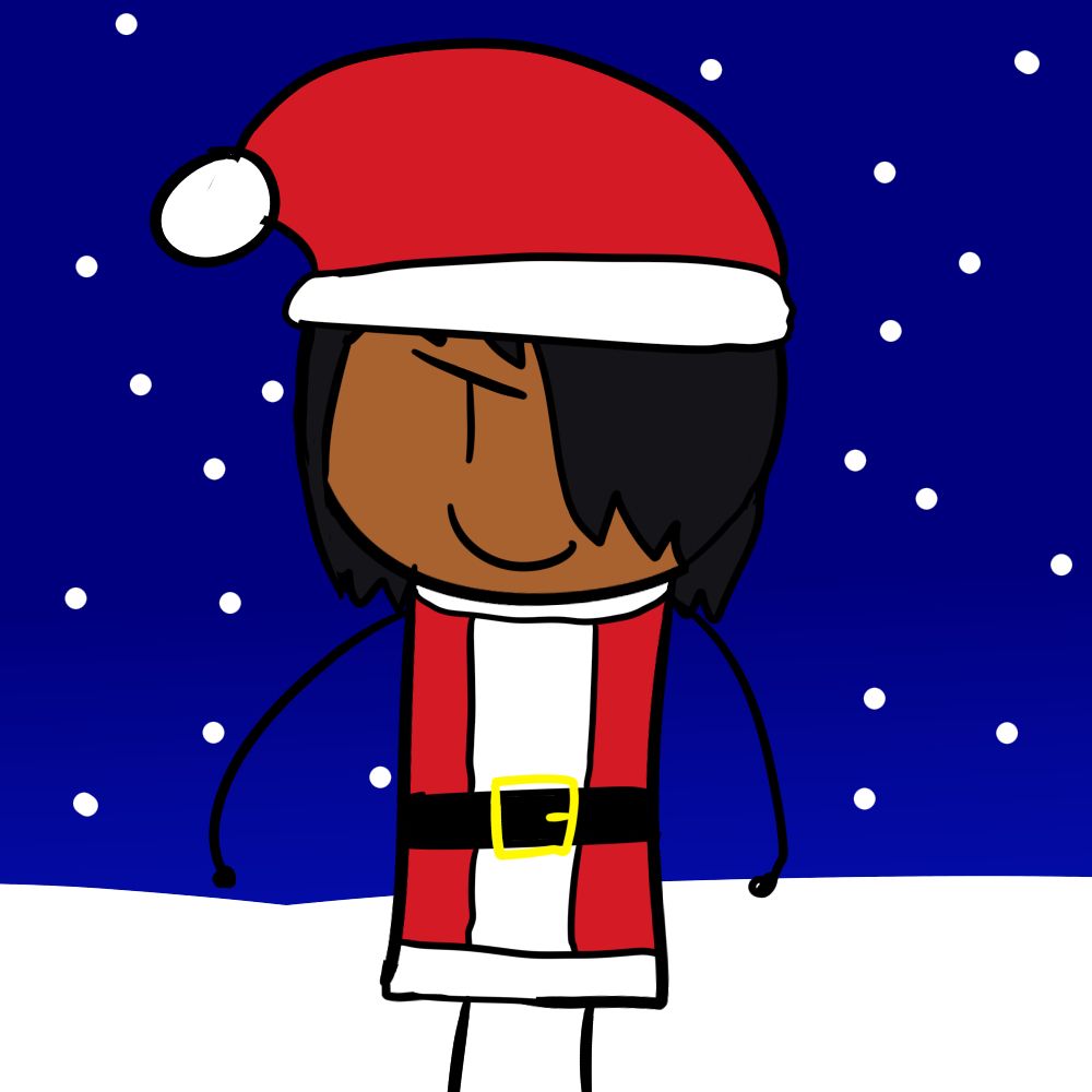 Pixel (my sona) in a santa outfit drawin in my doodle art style looking evil. meuheheheheh
