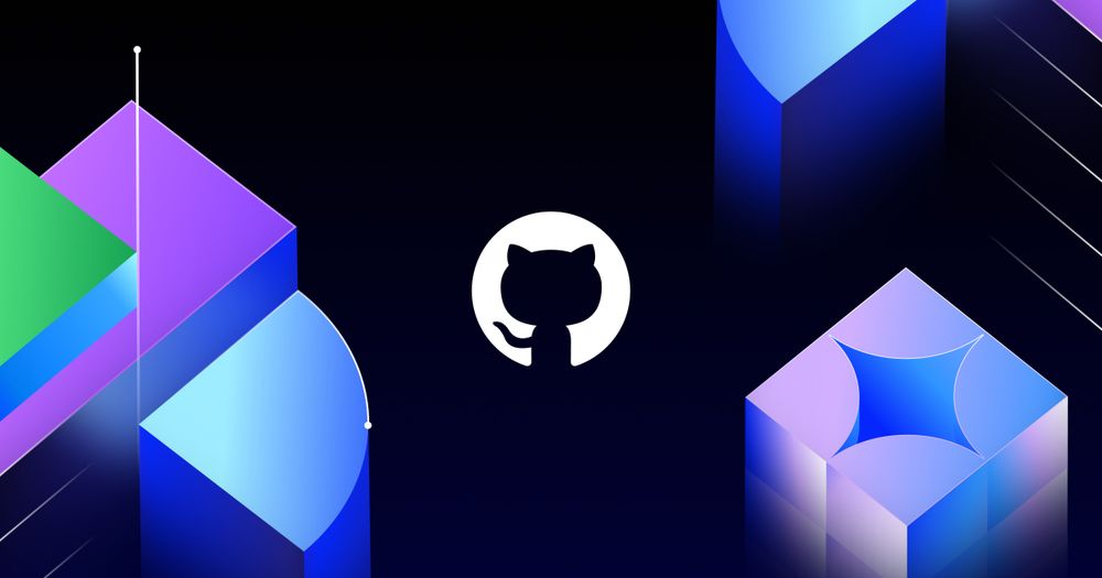 The GitHub logo centered among various geometric shapes.