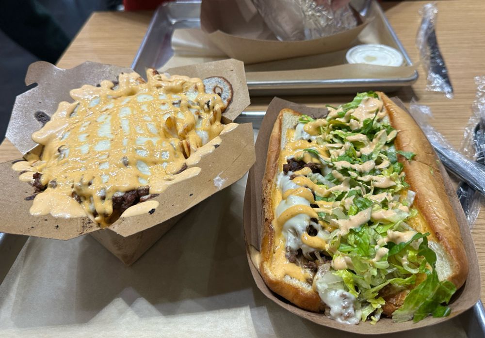 Bulgogi Fries and Bulgogi Steak and Cheese from Bebop Korean-Mexican Grill in Fairfax, Virginia.