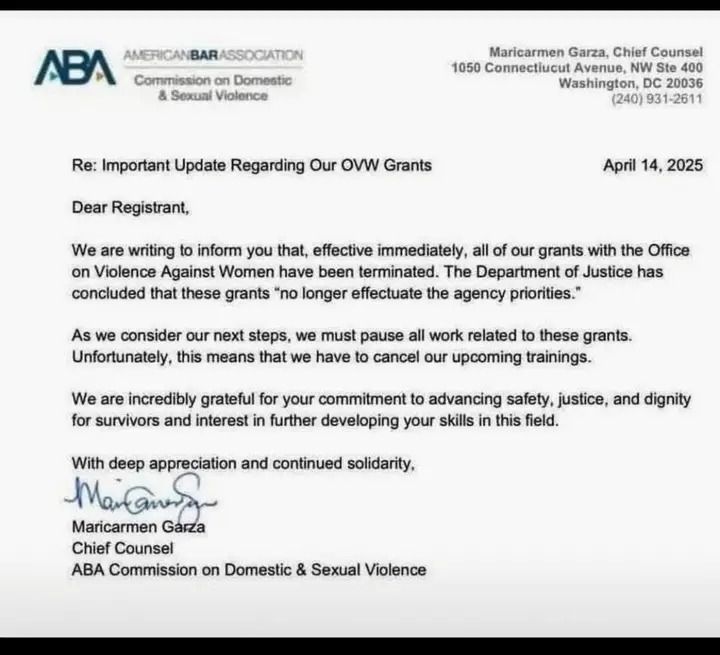 Trump cancels grants designed to help protect women against violence.