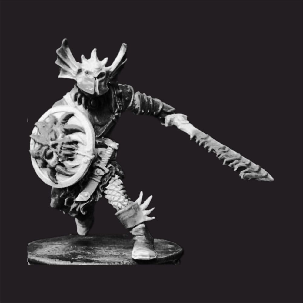 Mark two, action version of the same warrior duke - advancing forwards at a run with his flaming sword sweeping in an arc.