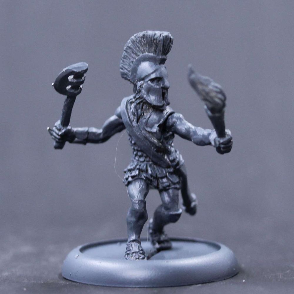 Greek adventurer with axe and torch.