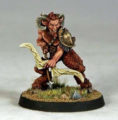 Model of an angry-looking satyr with a fancy selfbow.