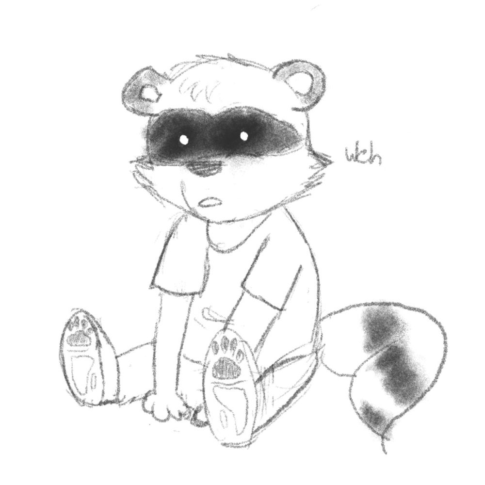 A little anthro raccoon. He’s sitting on the floor and saying weh 