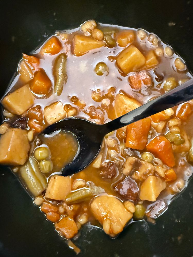 Here is me after I have taken a few bites while it’s actually not me. It’s just a picture of the bowl, but here’s the bowl after I’ve taken a few bites. Might as well just keep eating the 3-D printed fucking meat and probably vegetables…who even knows at this point