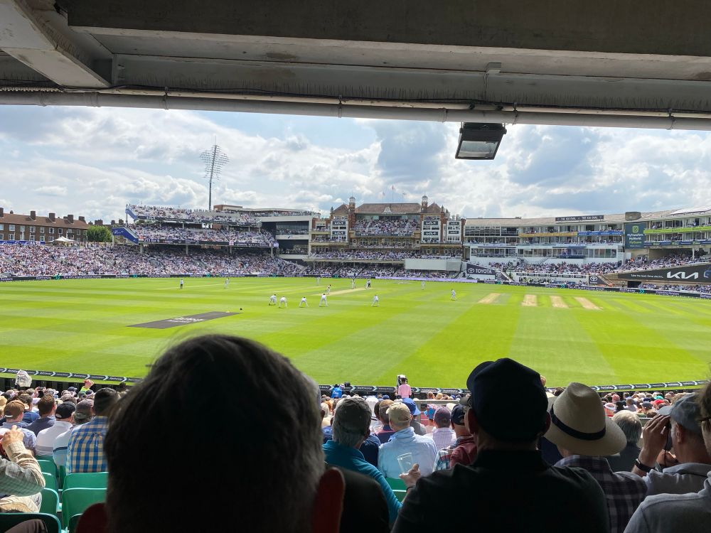 Sunny Oval from the JM Finn stand. England bowling. 