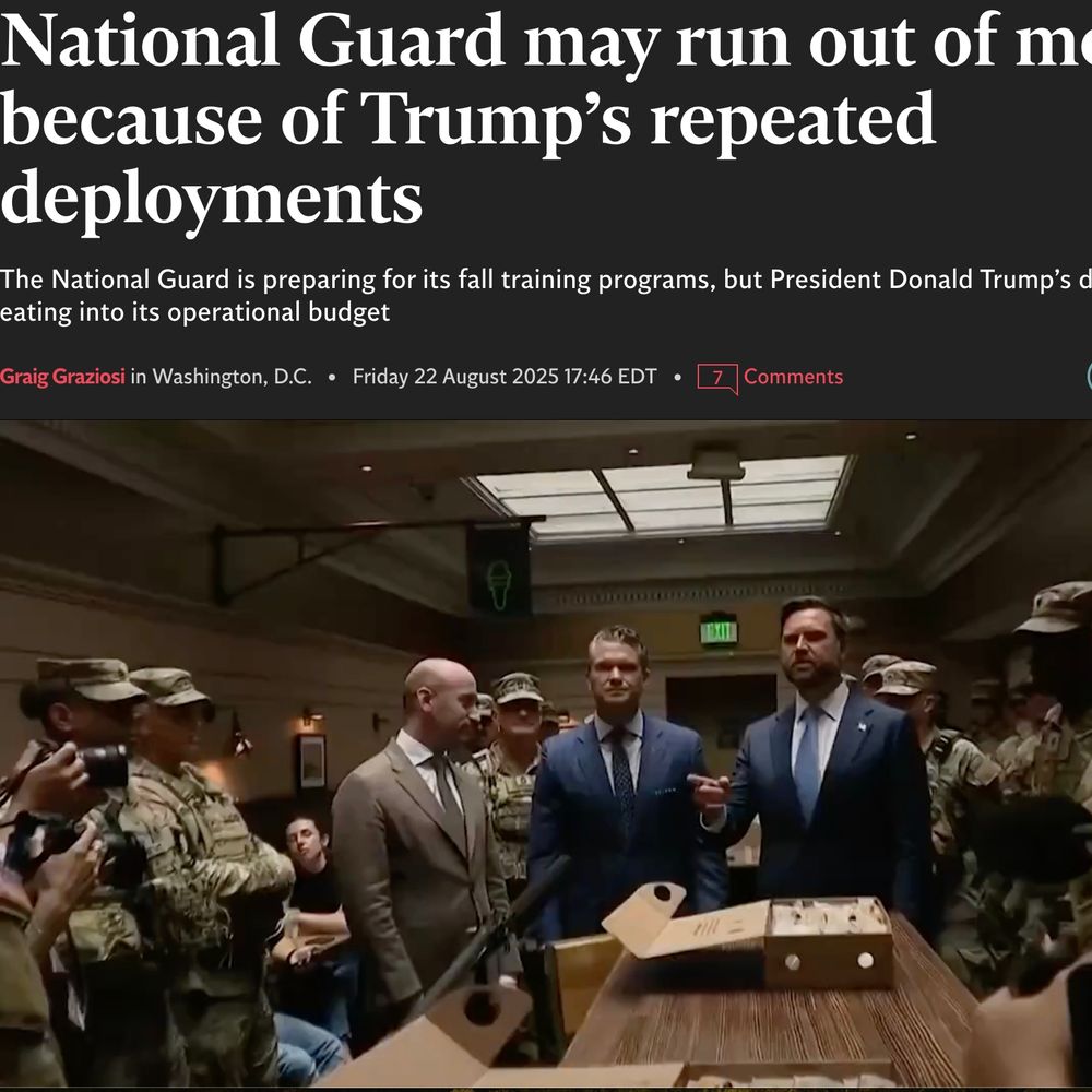 Oh the National Guard is running out of money for training and readiness because the President won’t stop sending them places to stand around looking bored
