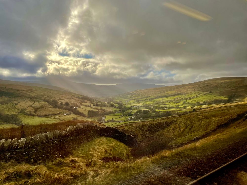 View of the Yorkshire Moors from train window. 