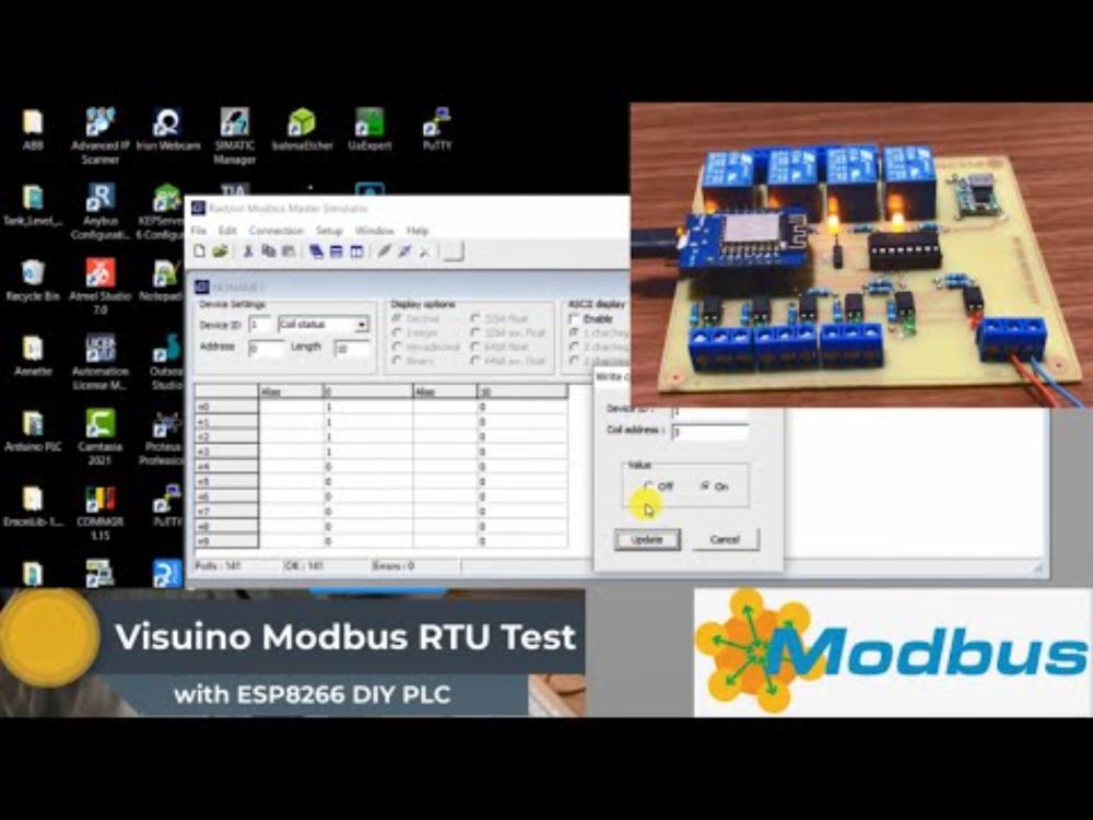 Visuino Modbus RTU Test with ESP8266 DIY PLC