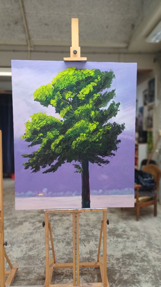 Oilpainting by Ronald Oudman, tree before the thunderstorm.