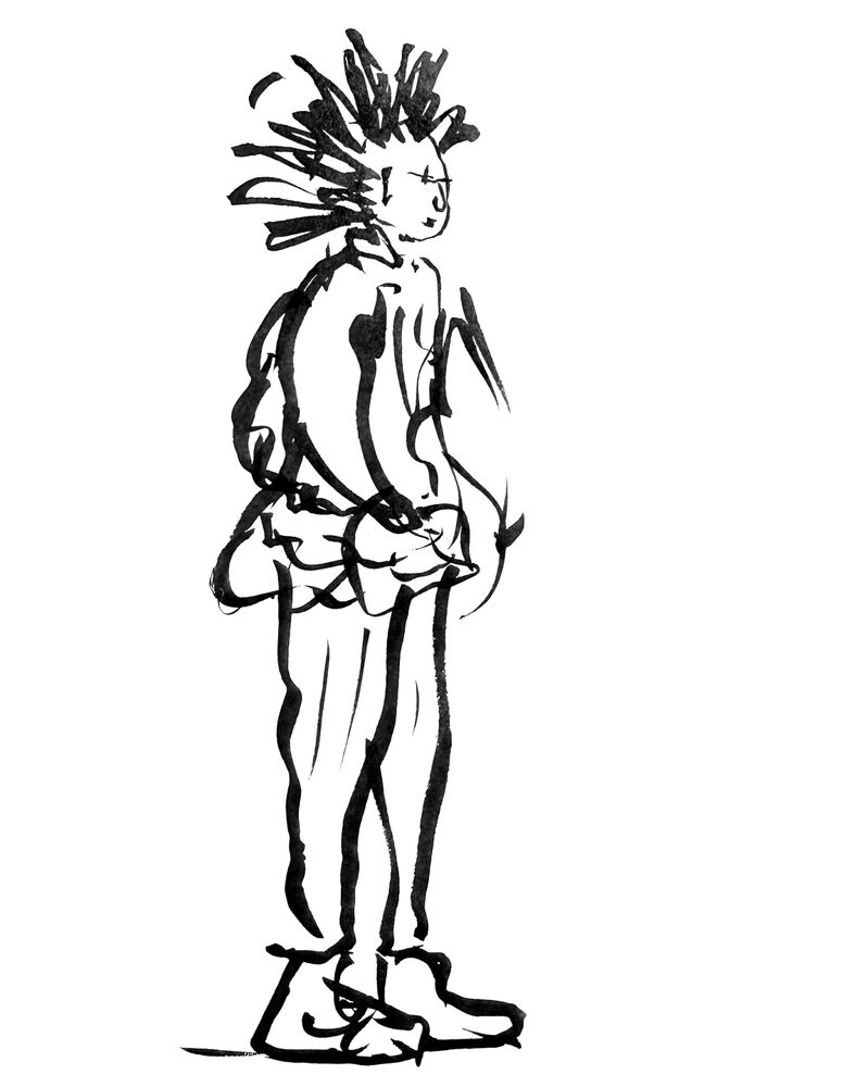 Ink sketch of a punk rocker for the Inktober52 2025 prompt “Punk”. 