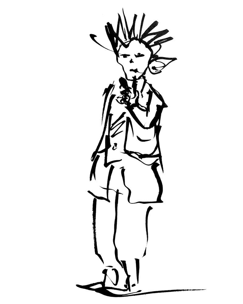Ink sketch of a punk rocker for the Inktober52 2025 prompt “Punk”. 