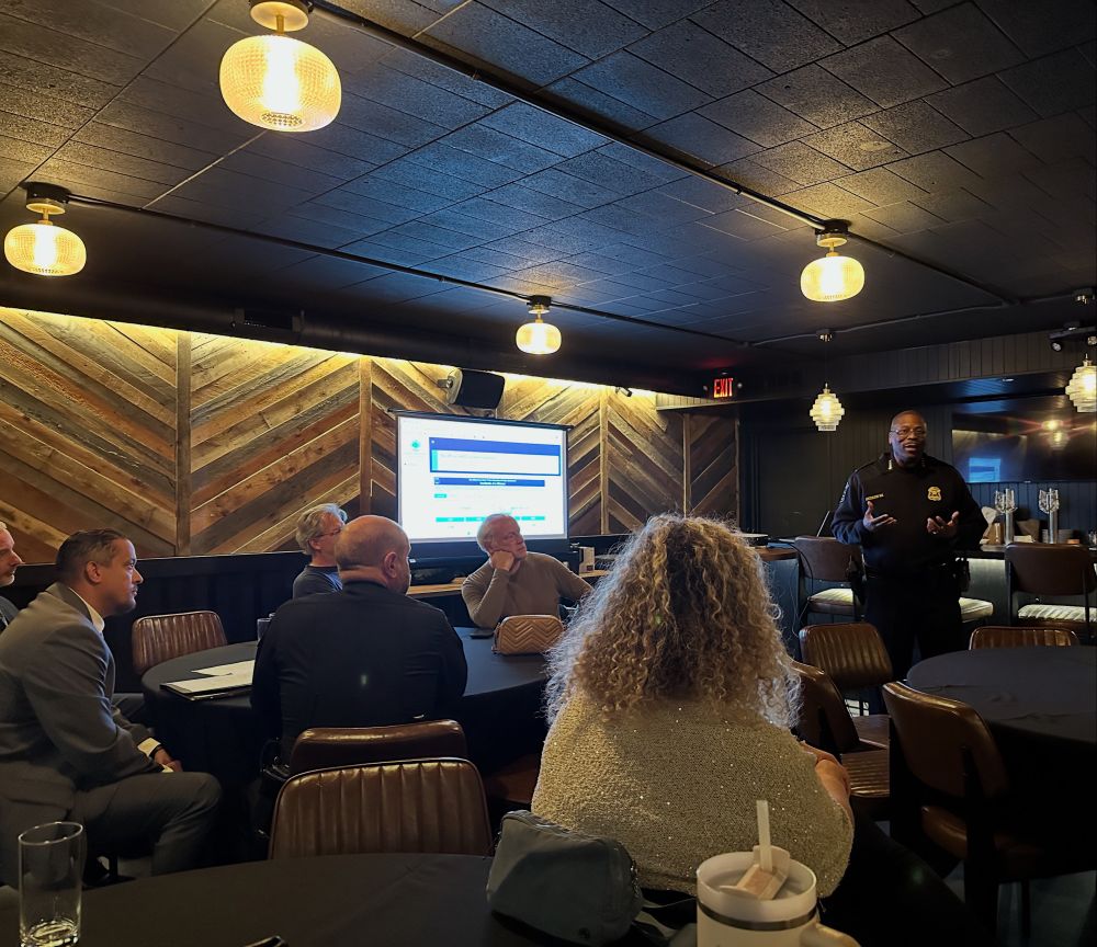 Ann Arbor Police Chief Andre Anderson addresses a crowd.