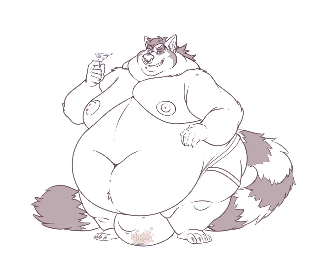 Fatasa Tanuki man in underwear with a drink