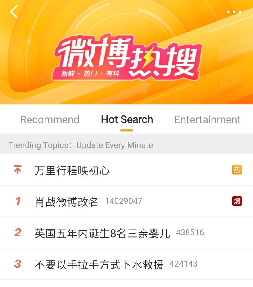 Screenshot of the Weibo hot search