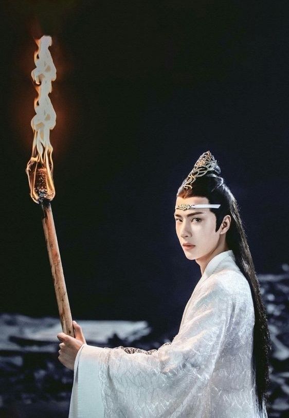 Wang Yibo as Lan Wangji in The Untamed/ CQL, pic taken from his left profile, head turned looking at the camera
