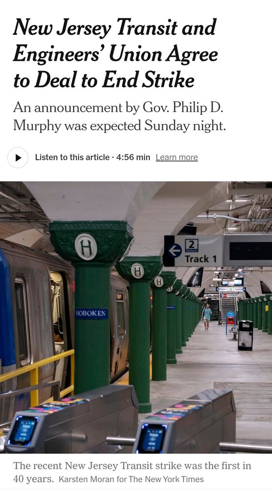 A NYTimes.com article about the end of the New Jersey Transit strike with a photo showing PATH's Hoboken Station, which is not part of NJ Transit.
