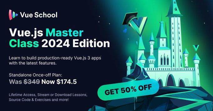Want to build real-world Vue.js apps? 

The Vue.js Master Class 2024 Edition is your step-by-step guide to mastering modern Vue development & learning to use the latest tools like @vite.dev, Pinia, @vuejs.org Router, @tailwindcss.com, & much more!

👉 Get it now at 50% off: vue.school/mc24
